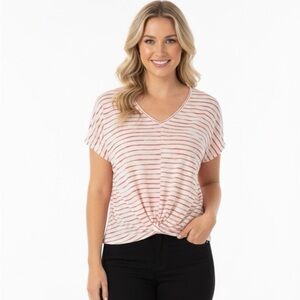 Hummingbird size small red & white striped top